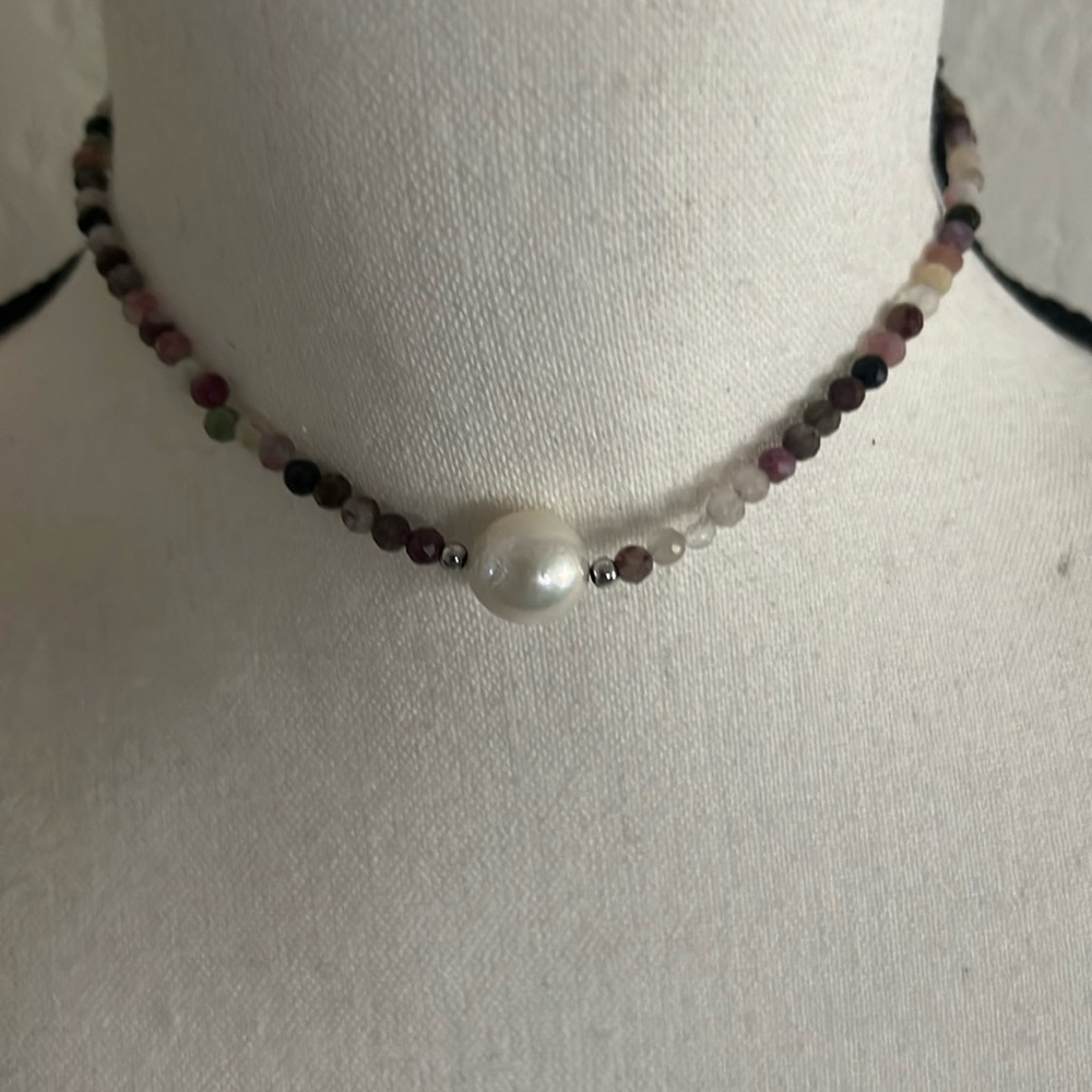 NWT Iris & lily necklaces, freshwater pearl, sterling silver & genuine gem stone